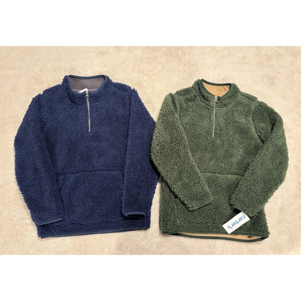 TWO‎ Carters Blue & Green Quarter Zip Sherpa Pullover Long Sleeve Sz 8 NWT